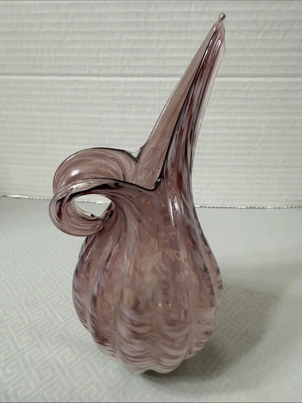 Vtg Lefton Japan Handblown Art Glass Pink/Lavender White Swirl MCM Pitcher Vase